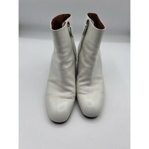 Laurence Dacade White Booties Block Heel Scuffs Size 37/6.5 Almond Toe Casual